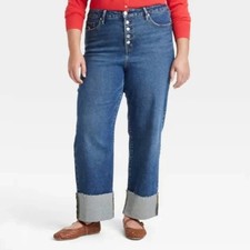 NWT Ava  Viv High Rise Dark Wash Cuffed Straight Leg Jeans Size 26