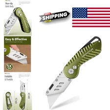High Strength Folding Knife 6.5 Inch Retro Green Box Cutter with 5 Extra Blades