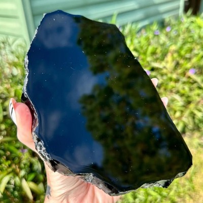 Natural Black Obsidian Crystal Slab Quartz Slice Mineral Healing Gift Decor