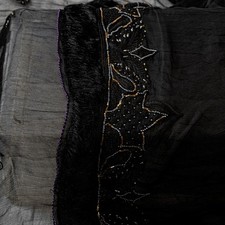 Sanskriti Vintage Long Black Dupatta/Stole Pure Chiffon Silk Hand Beaded Scarves