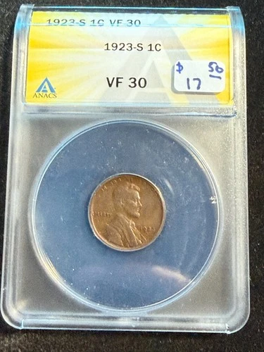1923 S LINCOLN WHEAT CENT ANACS VF 30 344