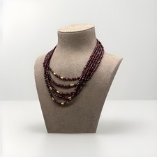 Antike 5- reihige Halskette aus Granat-Edelsteinen, Silberverschluss, 32 Gramm