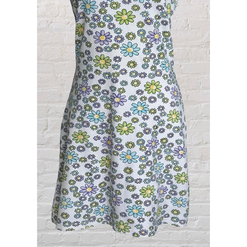 Винтажный 70-х Aqua синий цветочный психоделический Shift мини-платье Sz M хиппи сад - Изображение 4 из 4