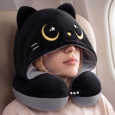 Travel Neck Pillow Memory Foam Hooded Airplane Pillow Cooling Fabric Adjustable