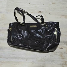 y2k Vintage COACH Purse F20431 Brown Gallery Patent Leather Zipper Tote Handbag