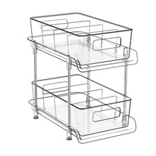 2 Tier Bathroom Storage With Dividers, Clear Under Sink Pull Out Organizer fo...