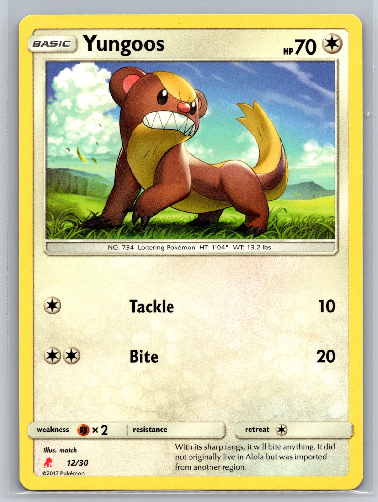 Yungoos 12/30 SM Trainer Kit Pokemon TCG Colorless Basic Loitering Common Card
