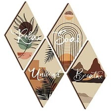 FairySandy 4 Pcs Bathroom Wall Art Restroom Decor Rustic Bathroom Wall Bohemian