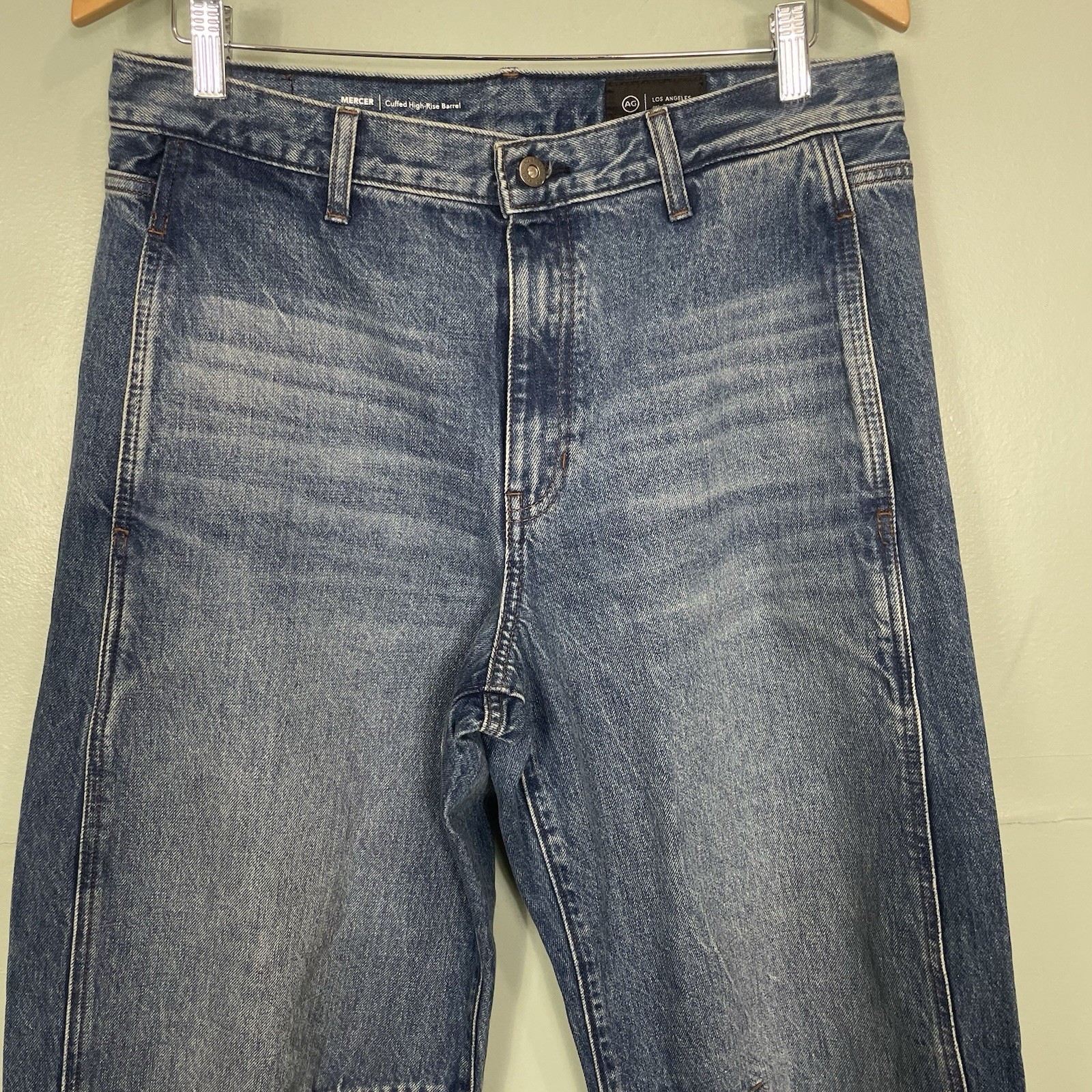 AG Adriano Goldschmied Mercer Cuffed High Rise Barrel Jeans Women Sz 29 Nouveau thumbnail 5