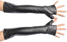 NAVADEAL Black PU Faux Leather Long Arm Warmer Dress Up Fingerless Gloves... 