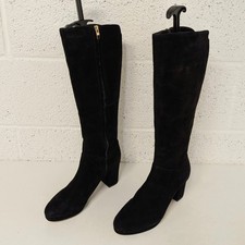 Clarks Suede Boots Black Knee High Mid Heel Women's UK 5.5