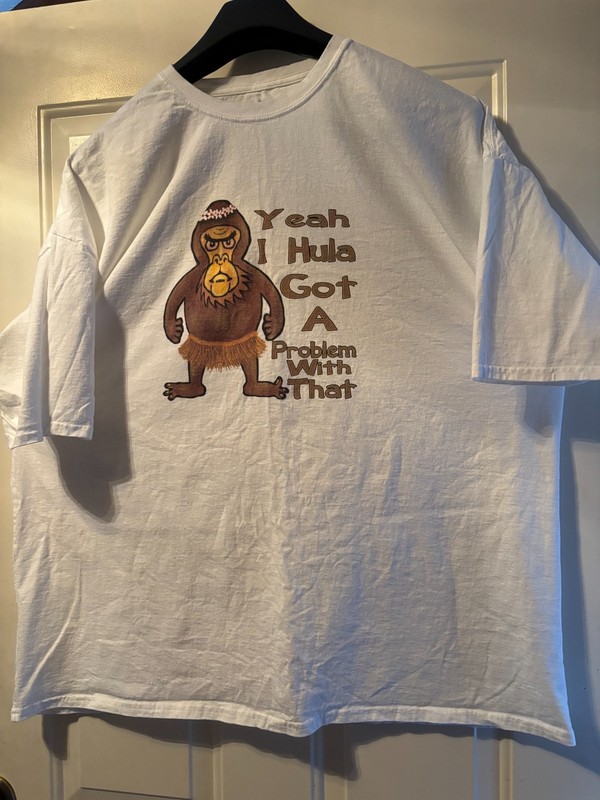 Unisex TShirt Hanes "Monkey Hula Dancer" White 4XL Crew neck Short sleeve Cotton
