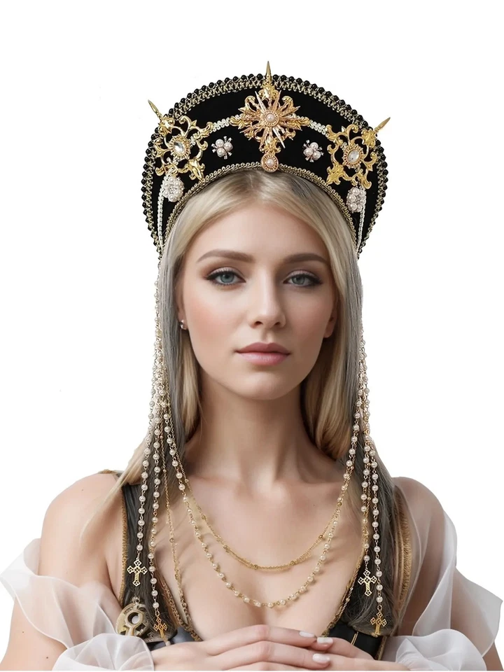 Mujer Renacimiento Tudor Tocado Real Francés Capucha Corona Tiara con Cadena Foto 2 de 4
