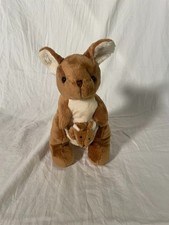 Brown/White Kangaroo Plush Stuffed Animal with Baby Joey, Small 6-14 in