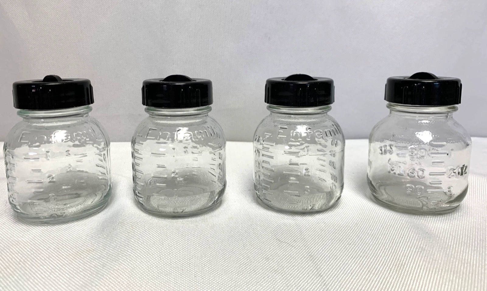 4 Vintage Enfamil Baby Bottles Made in USA Clear Glass 4 oz.