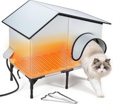 Heated Outdoor Cat House with Heater, Waterproof and Insulated Cat Shelter for