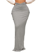 Women  s Maxi Slit Skirt with Pockets   High-Waist Long Skirt