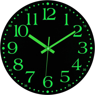 Wooden Glow in The Dark Clock, 12 inch Silent Non-Ticking Battery Operated Cl...