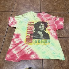 Vintage Bob Marley T-Shirt Tie Dye Size XL Reggae Lion Distressed 80s Legend