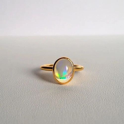 14k Solid Gold Natural Fire Opal Gemstone Handmade Solitaire Ring For Mother