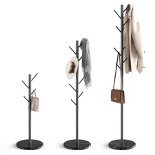 HzTinT Coat Rack with Natural Marble Base, Metal Freestanding Black 