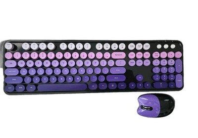 Wireless Keyboard and Mouse,Retro Typewriter Keyboard w/ Round Keycaps 104