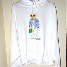 Polo Ralph Lauren Polo Bear Pullover Fleece Cotton Hoodie White Women s L