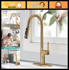 Modern Brushed Gold Kitchen Faucet with Pull Down Sprayer, 3-Function Sink Tap