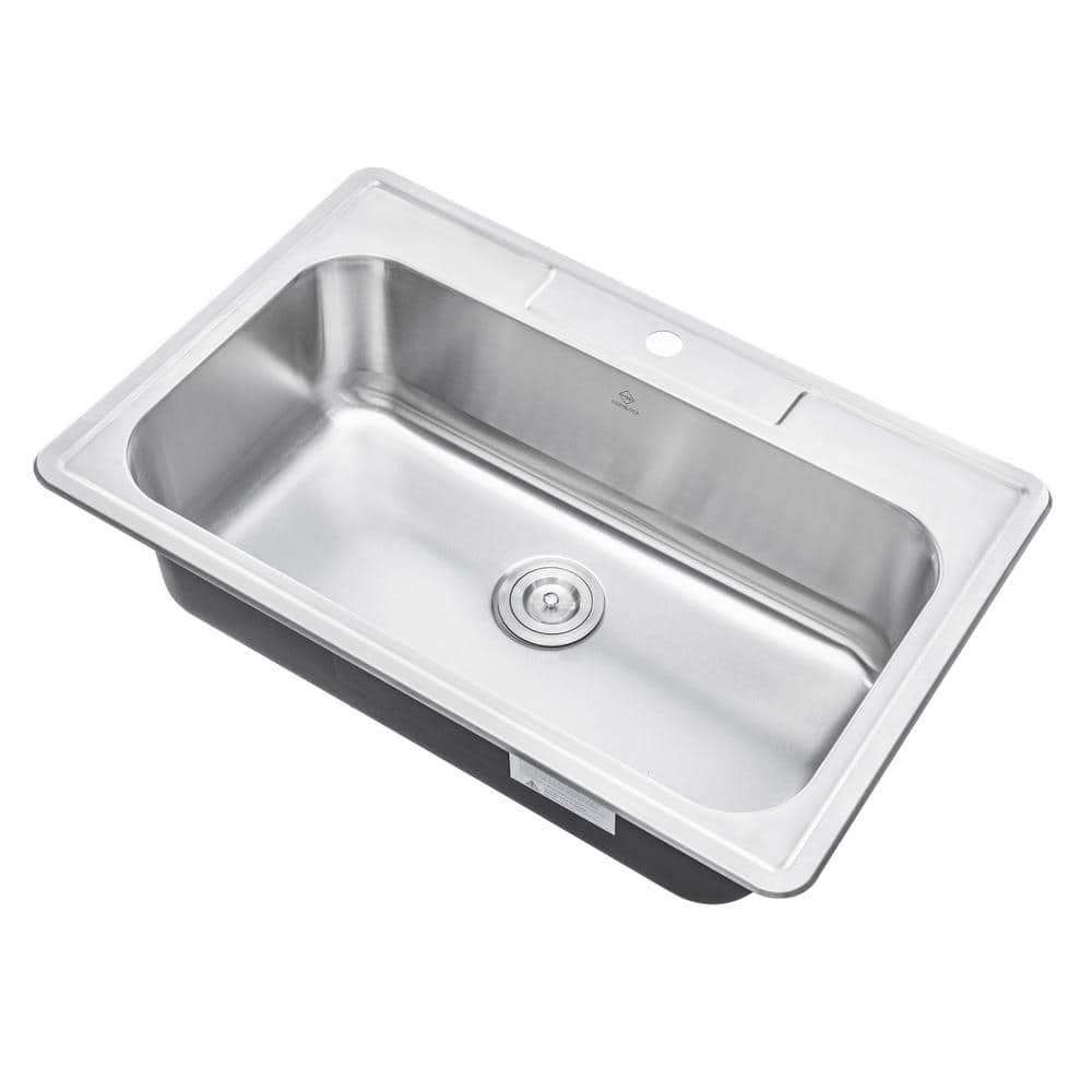 eModernDecor 33x22x9" Top Mount 18-Gauge Stainless Single Bowl Kitchen Sink