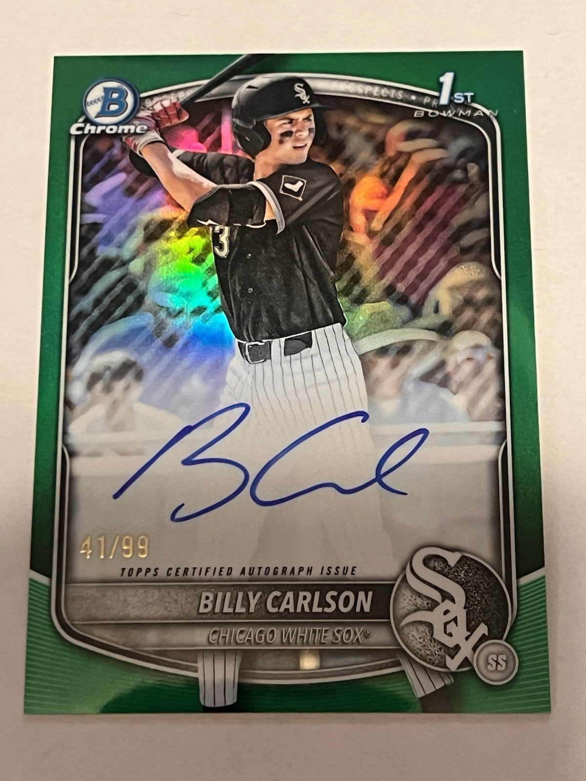Billy Carlson 2025 Bowman Draft 1st Chrome True Green Auto  /99