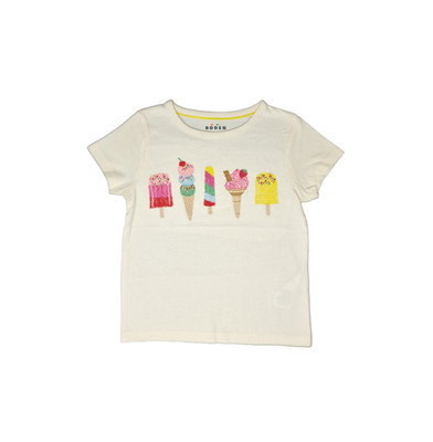 Boden T-Shirt Oberteil Mädchen Eis Super Stitch Creme Sommer 2-12 Jahre NEU