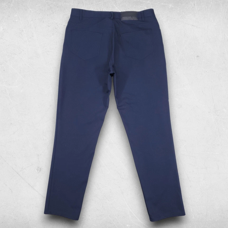 Pantalones altos americanos para hombre 36x36 azul marino mezcla de algodón elásticos informales clásicos atemporales Foto 2 de 4