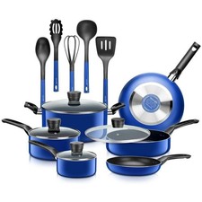 Serenelife Kitchenware Pots Pans Set-Black Non-Stick Coating Inside 15 Pcs.