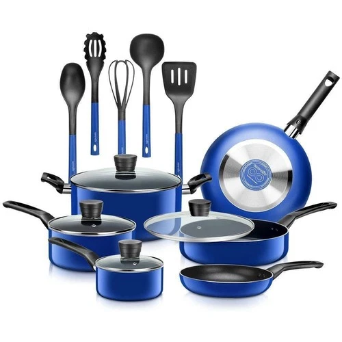 Serenelife Kitchenware Pots & Pans Set-Black Non-Stick Coating Inside (15 Pcs.)