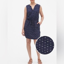 NWT Loft Womens Blue Sleeveless Tie-Waist Shirtdress Size Small 