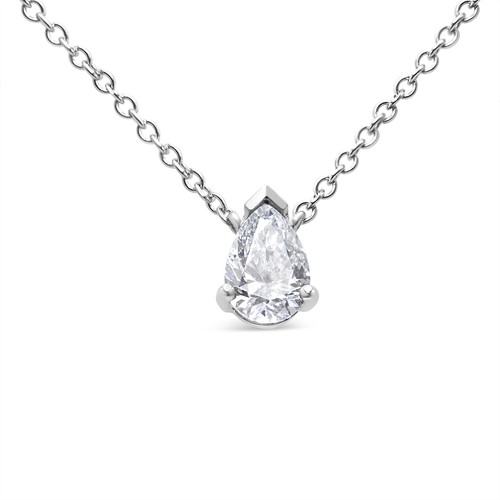 AGS Certified 14K White Gold 1/2 Cttw Diamond Pear 18" Pendant Necklace