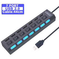 Multi 7 Port USB HUB Power Adapter Dock Phone Wall Mounted Home Desktop Led
