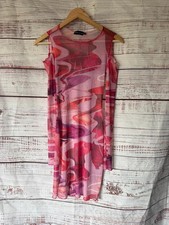 PrettyLittleThing Size 6 Pink Mesh Swirl Print Dress – Y2K Sheer Bodycon 