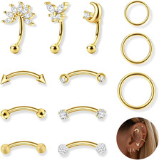 12Pcs 16G Rook Piercing Jewelry Eyebrow Rings Stainless Steel Belly Lip Ring Car