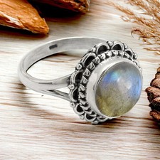 Sterling Silver Natural Labradorite Statement Unique Cocktail Ring Jewelry US 7