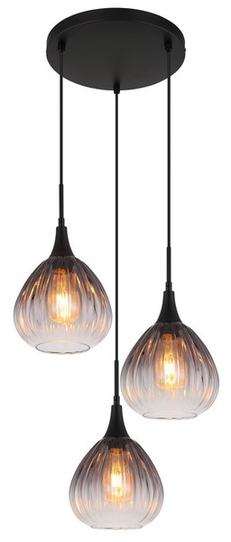 Globo H Olsen HäNgeleuchte Metall Schwarz Matt, 3X E27, 120 Cm, IP20, Rund, Rauc-image