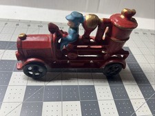 Vintage Cast Iron Fire Truck with Fixed Fireman in Blue Water Pumper Truck