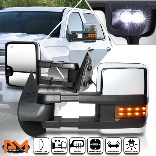 For 07-14 Chevy/GMC GMT900 Power+Heated Towing Side Mirrors w/Amber Turn Signal