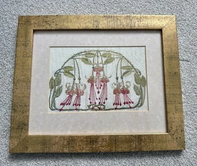 Vintage Metallic Fuchsia Flowers Framed Gold detail Art print - Image 1 of 4