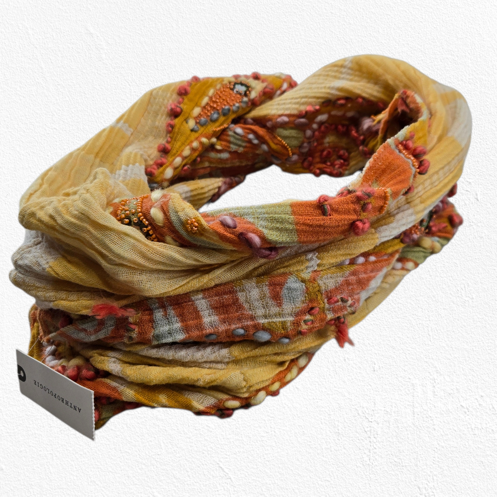 Anthropologie NWT Embellished Paisley Infinity Scarf Tangerine Cotton ...