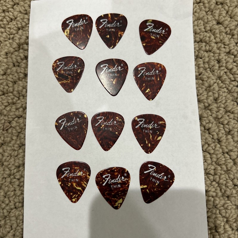 Fender Vintage Guitar Picks Celluloid Tortoise Look? Thin 1970s? Lot of 12  #8