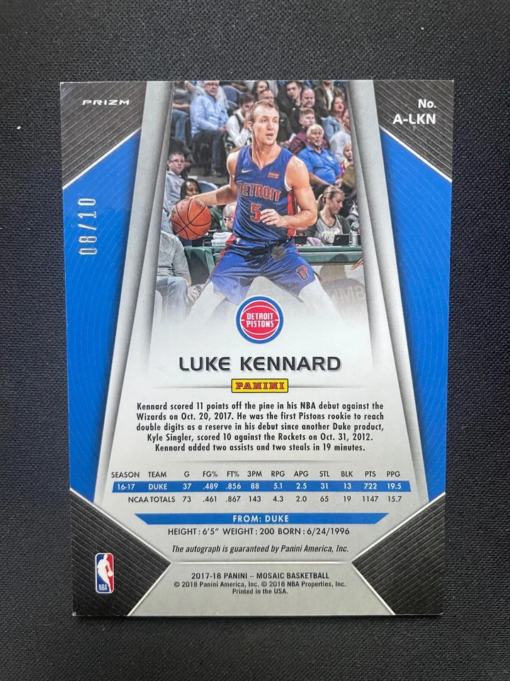 2017-18 Panini Prizm Mosaic Rookie Auto #A-LKN Luke Kennard Gold /10 - Image 2 of 2