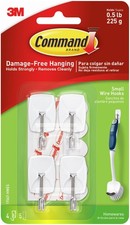 Command Small Wire Hooks 4/Pkg-White 4 Hooks & 5 Strips - 17067HWE 2.75 per strip