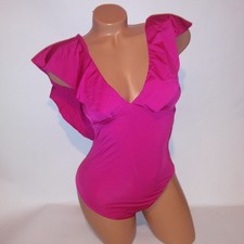 Trina Turk One Piece Swim Size 8 Dark Pink Ruffle Removable Padding Wireless