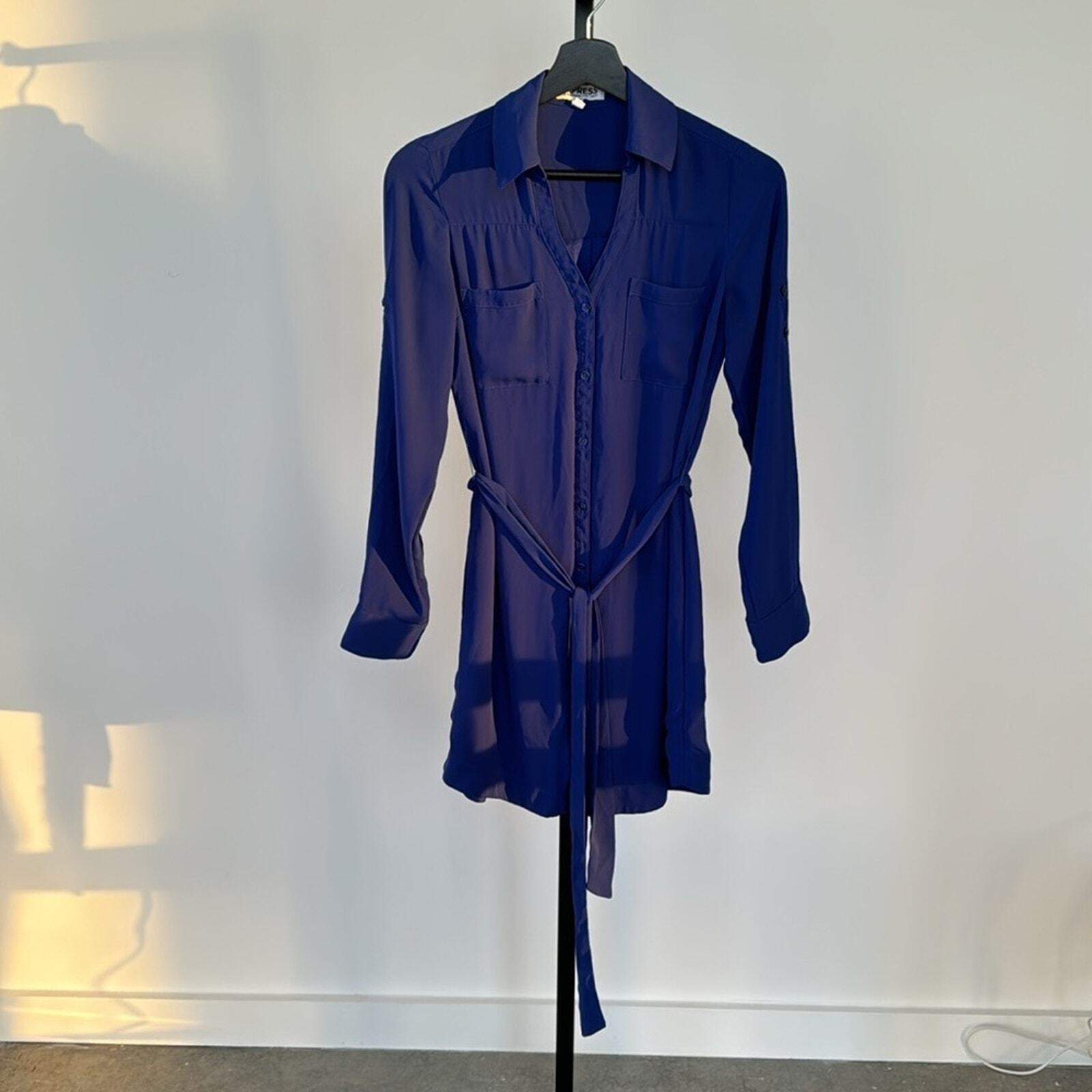 Express Blue Long Sleeve Button Down Dress The PORTOFINO Shirt
